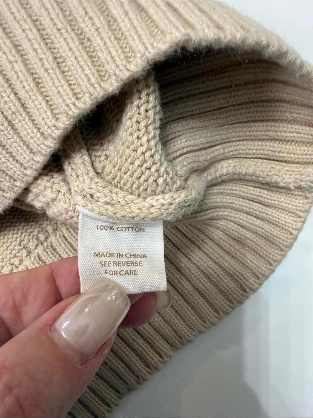 BRIT NY 100% Cotton Ribbed Crewneck Sweater in Beige - Picture 6 of 7